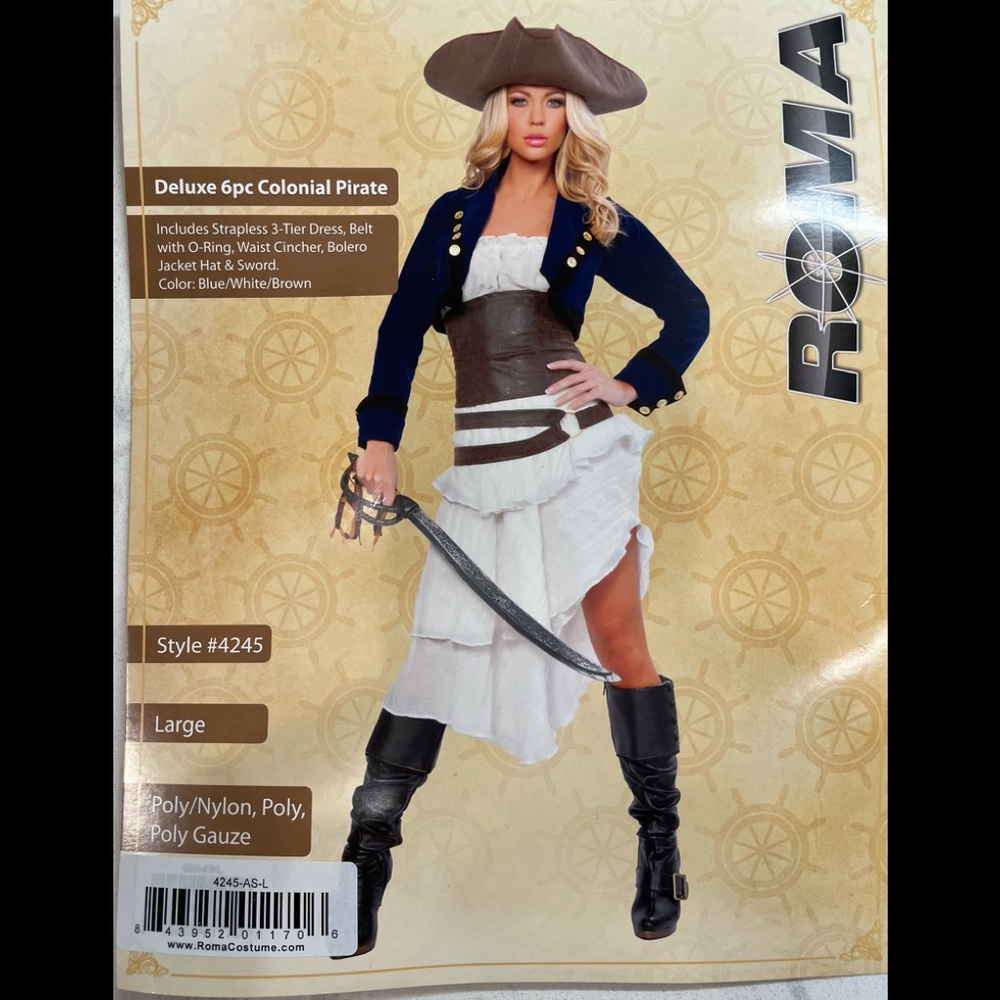 Halloween Costume Pirate - 6 piece Colonial Pirate - Size Large - New!